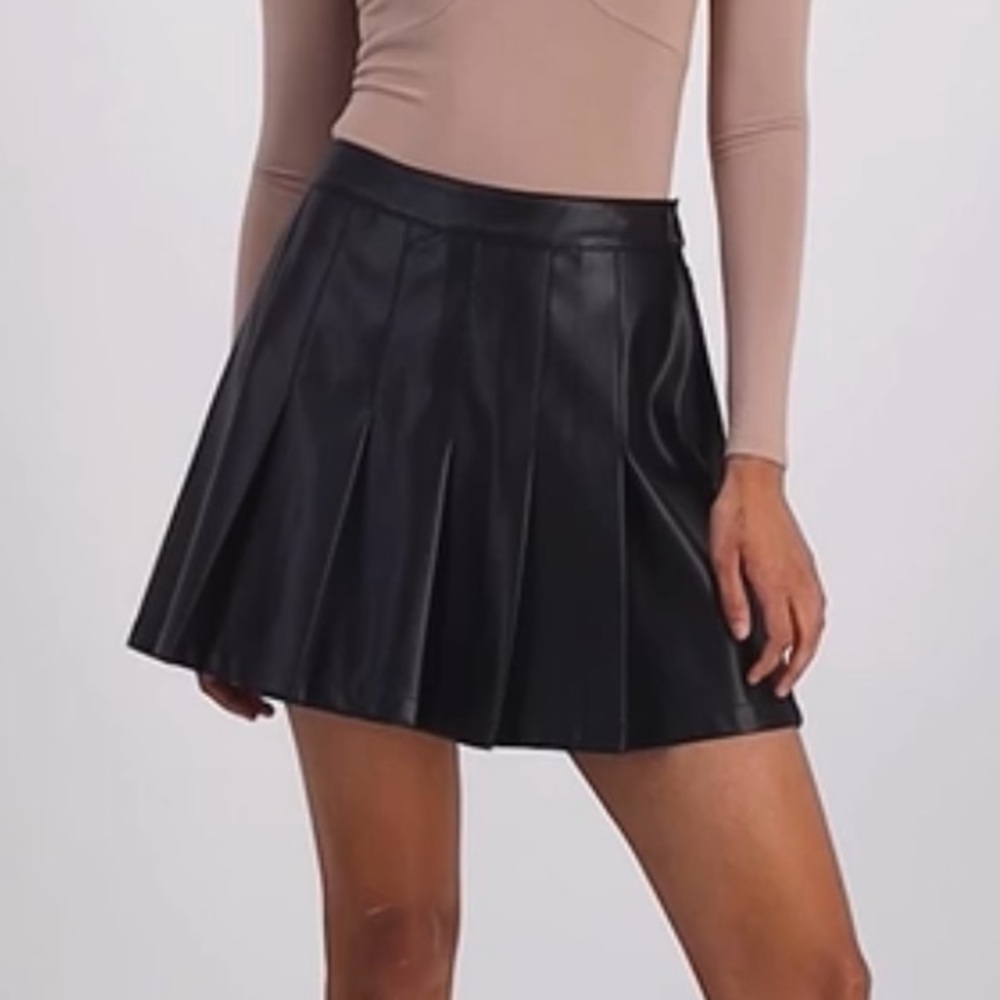 Brown Faux Leather Pleated Mini Skirt
